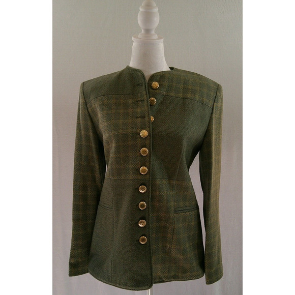 Howard Wolf Wool Blend Jacket- Green/Shimmering Gold Threading -Women's size 8 - Picture 2 of 10